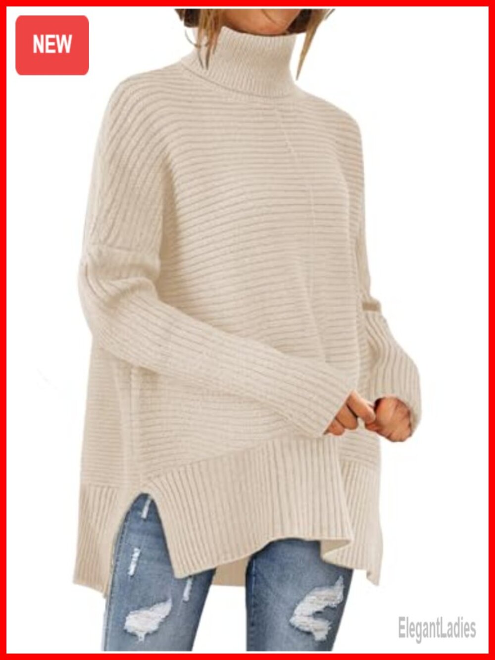 Womens Ribbed Turtleneck Pullover Sweater Oversized Long Sleeve Cozy Fall